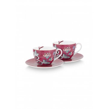 Pip Studio PIP STUDIO FLOWER FESTIVAL SET OF 2 TEA CUPS & SAUCERS 280ml