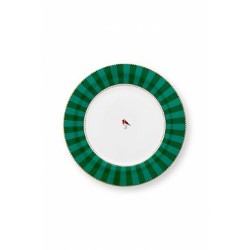 Pip Studio PIP STUDIO FOOD PLATE LOVE BIRDS STRIPES GREEN 26,5cm 