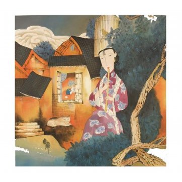HOMEGURU DECORATIVE PAINT GEISHA WITH FLUTE 80cm x 80cm 