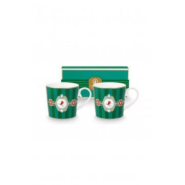 Pip Studio PIP STUDIO - ΣΕΤ/2 ΠΟΡΣΕΛΑΝΙΝΕΣ ΚΟΥΠΕΣ LOVE BIRDS MEDALLION ΠΡΑΣΙΝΕΣ 190ml